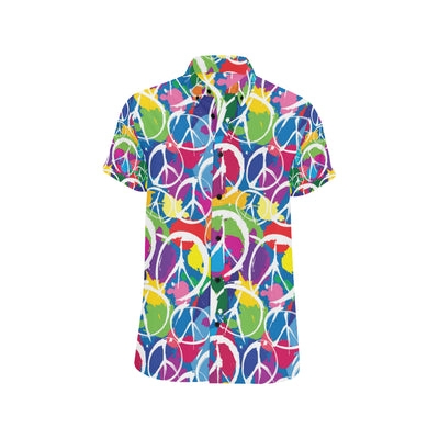 Peace Sign Colorful Pattern Print Design A02 Men's Short Sleeve Button Up Shirt