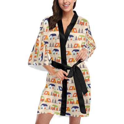 Camper Tent Pattern Print Design 03 Women's Short Kimono