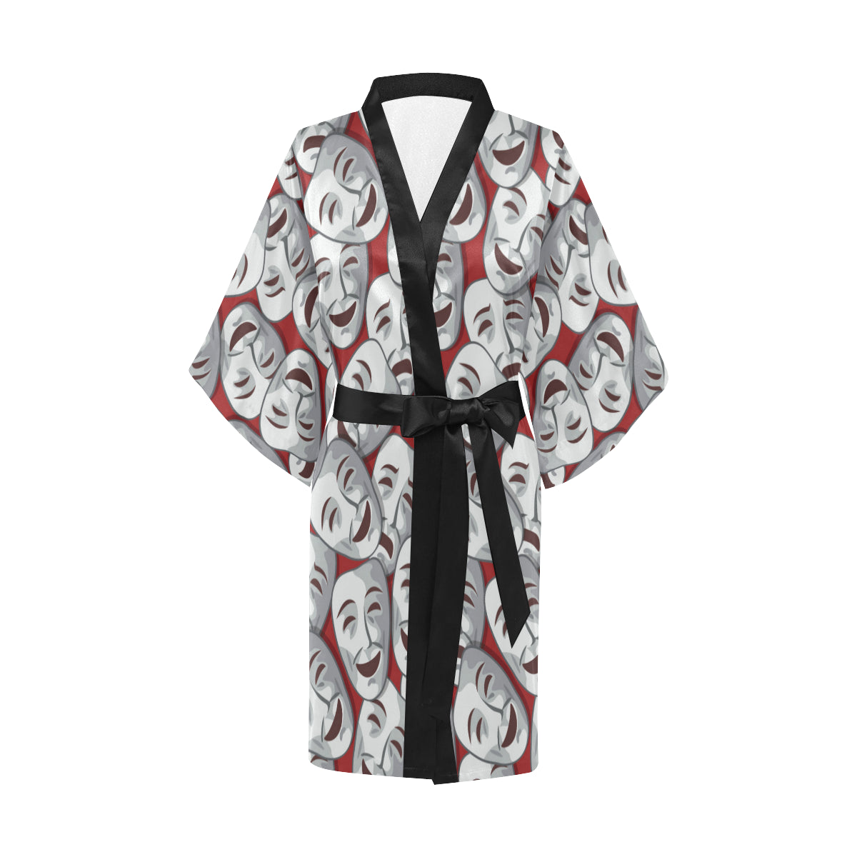 Acting Mask Pattern Print Design 01 Women's Short Kimono