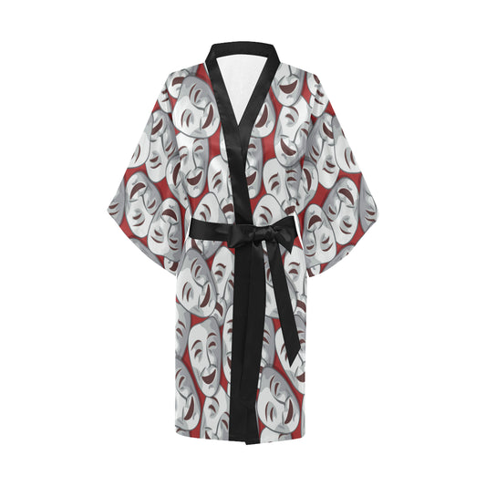 Acting Mask Pattern Print Design 01 Women's Short Kimono