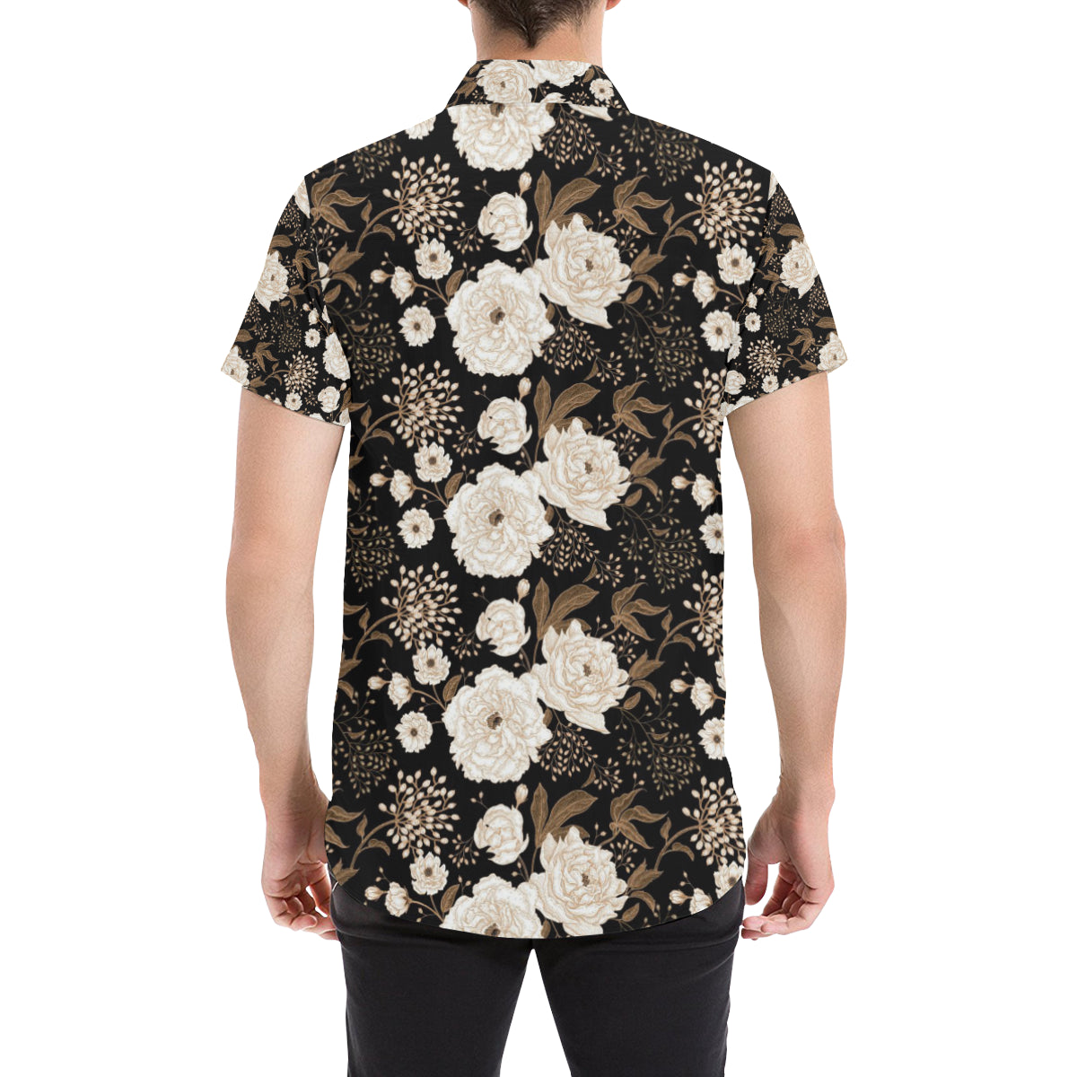 Peony Pattern Print Design A02 Men's Short Sleeve Button Up Shirt