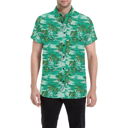 Palm Tree Pattern Print Design A01 Men's Short Sleeve Button Up Shirt
