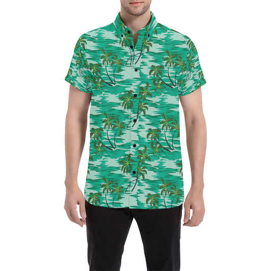 Palm Tree Pattern Print Design A01 Men's Short Sleeve Button Up Shirt