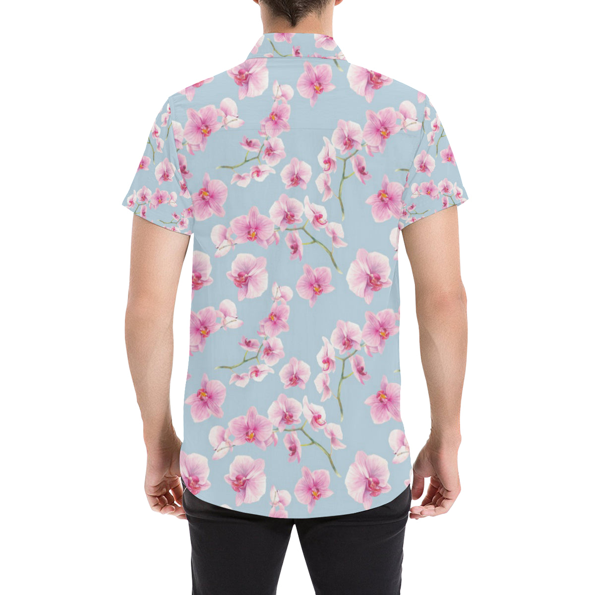 Orchid Pink Pattern Print Design OR01 Men's Short Sleeve Button Up Shirt