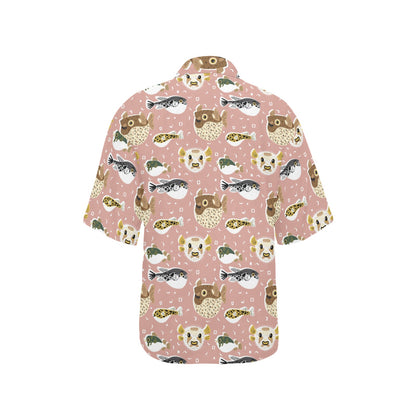 Fugu Cute Pattern Print Design 01 Women's Hawaiian Shirt