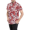 Red Hibiscus Pattern Print Design HB01 Men's Short Sleeve Button Up Shirt