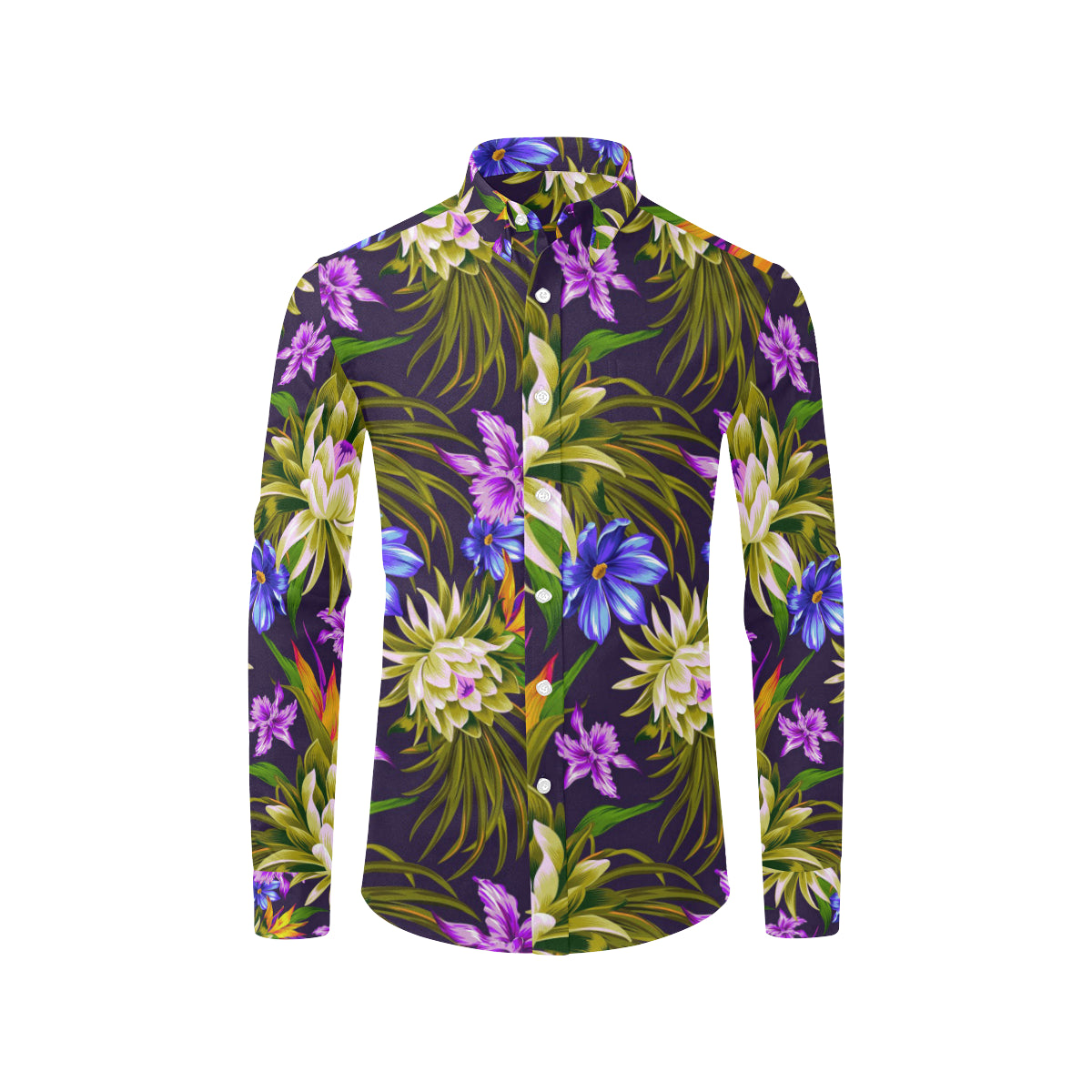 Water Lily Pattern Print Design WL08 Men's Long Sleeve Shirt