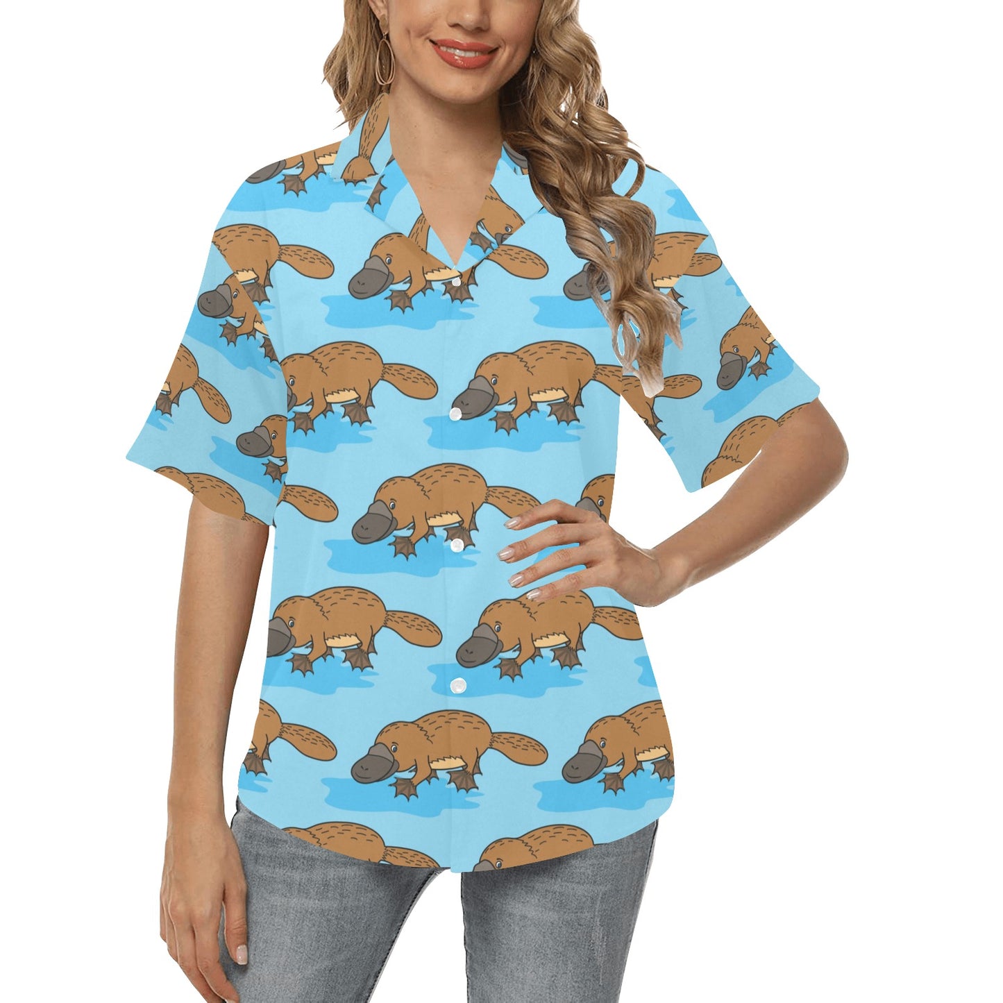 Platypus Pattern Print Design A02 Women's Hawaiian Shirt