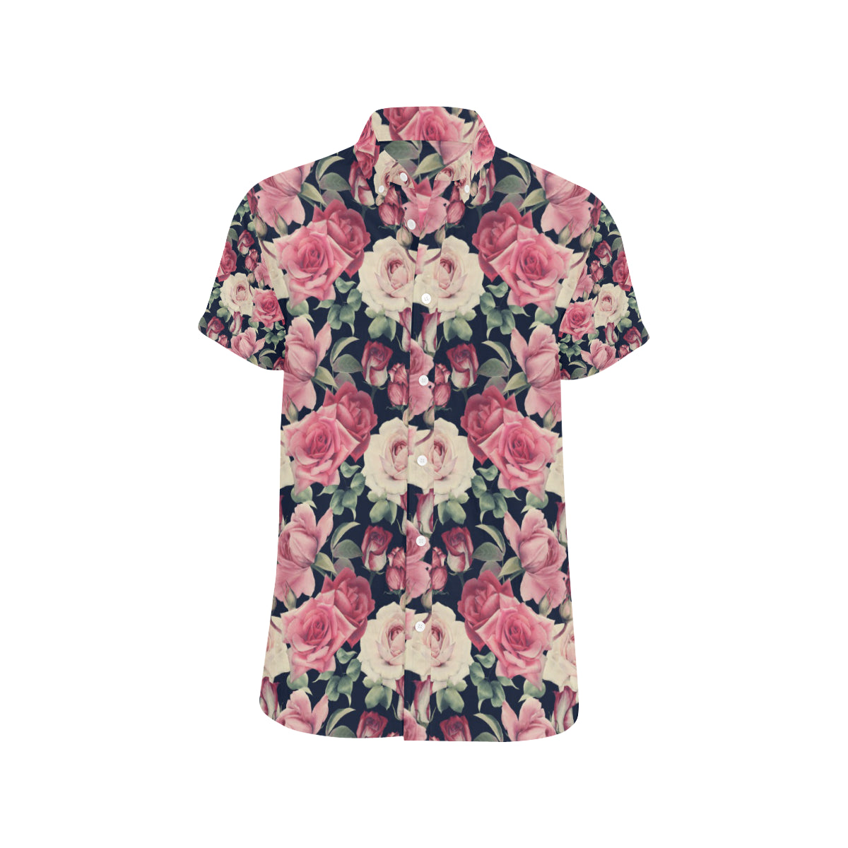 Rose Pattern Print Design RO05 Men's Short Sleeve Button Up Shirt