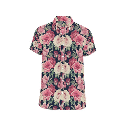 Rose Pattern Print Design RO05 Men's Short Sleeve Button Up Shirt