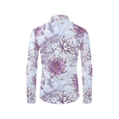 Water Lily Pattern Print Design WL01 Men's Long Sleeve Shirt