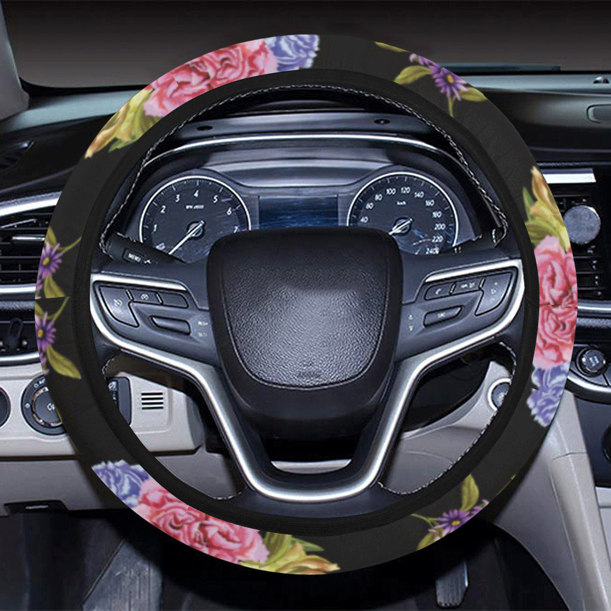 Carnations Pattern Print Design CN05 Steering Wheel Cover with Elastic Edge