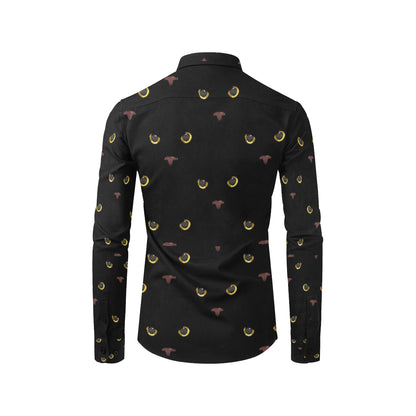 Black Cat Face Print Pattern Men's Long Sleeve Shirt