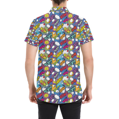 Comic Book Pattern Print Design 02 Men's Short Sleeve Button Up Shirt