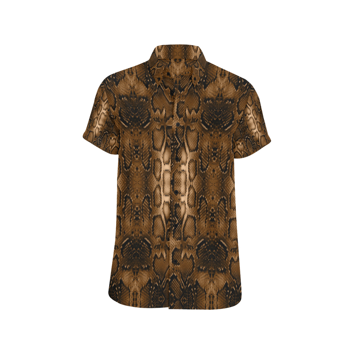 Snake Skin Brown Print Men's Short Sleeve Button Up Shirt