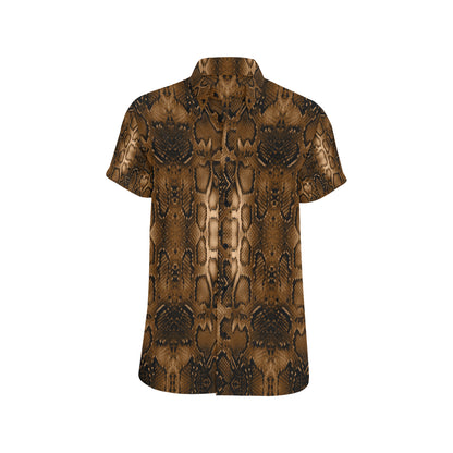 Snake Skin Brown Print Men's Short Sleeve Button Up Shirt