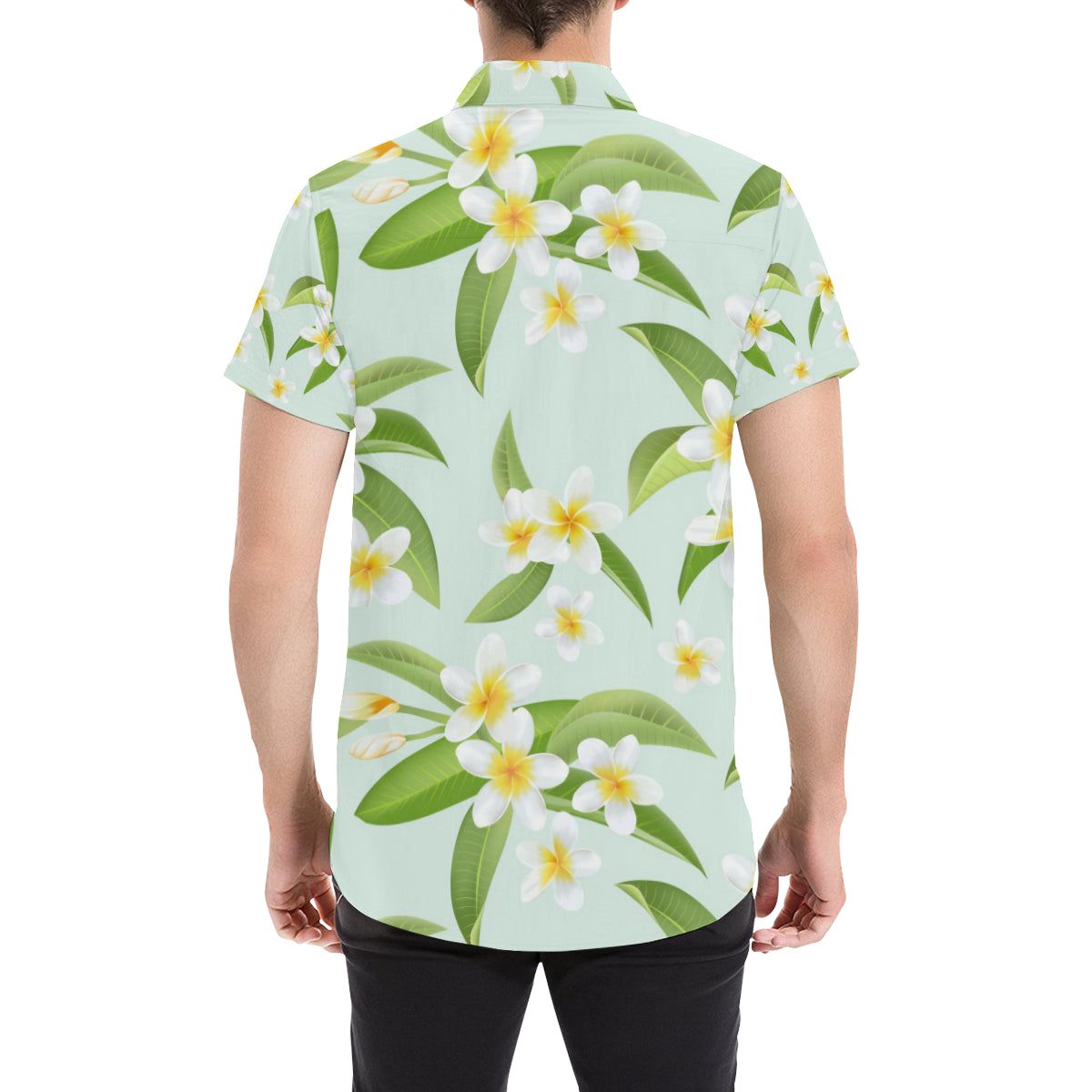 Yellow Plumeria Pattern Print Design PM024 Men's Short Sleeve Button Up Shirt