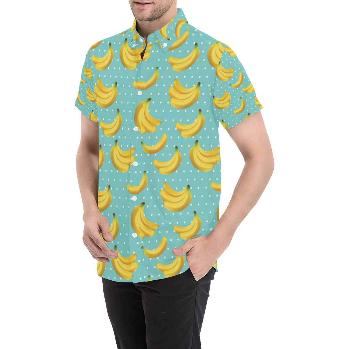 Banana Pattern Print Design BA02 Men's Short Sleeve Button Up Shirt