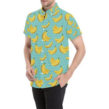 Banana Pattern Print Design BA02 Men's Short Sleeve Button Up Shirt
