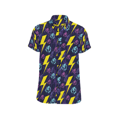Lightning Thunder Pattern Print Design 01 Men's Short Sleeve Button Up Shirt