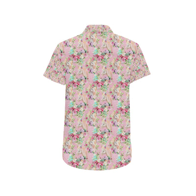 Unicorn Princess with Rose Men's Short Sleeve Button Up Shirt