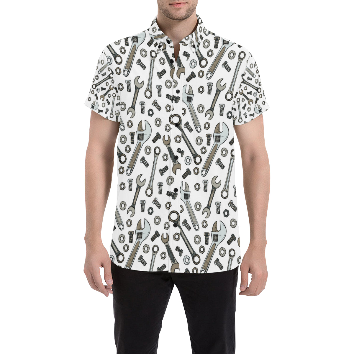 Mechanic Pattern Print Design 03 Men's Short Sleeve Button Up Shirt