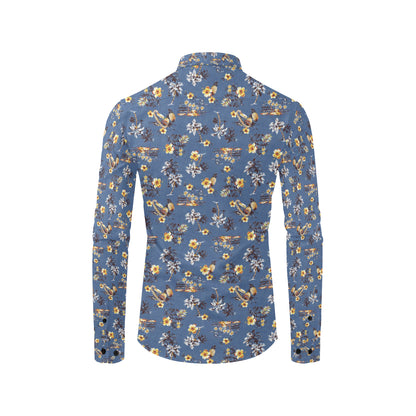 Hawaiian Flower Blue Print Men's Long Sleeve Shirt