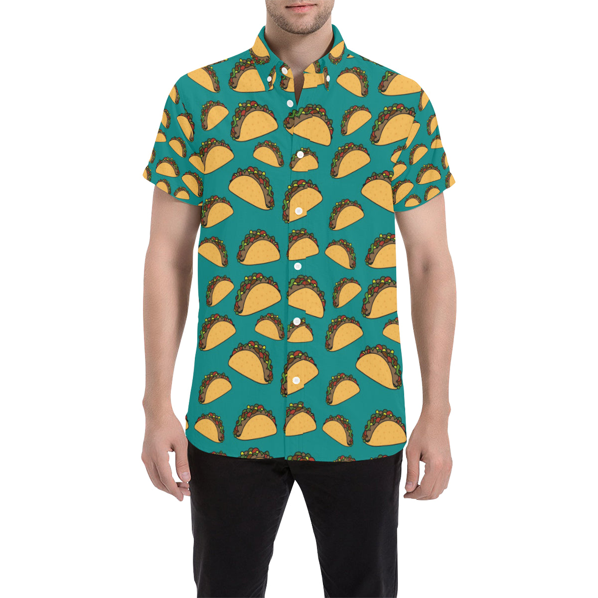 Taco Pattern Print Design TC07 Men's Short Sleeve Button Up Shirt