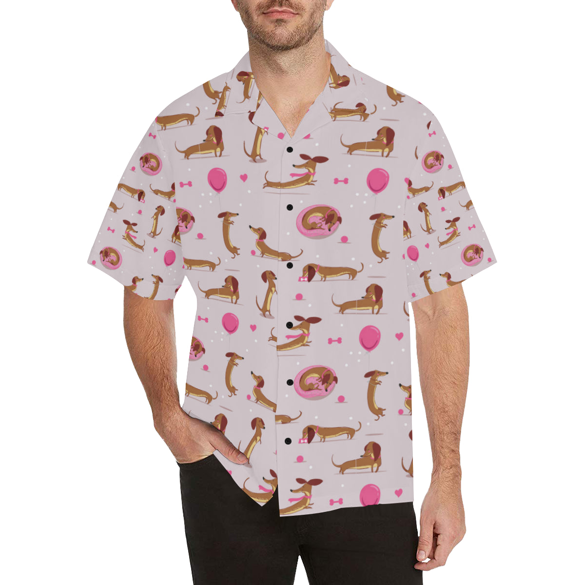 Dachshund Pattern Print Design 10 Men's Hawaiian Shirt