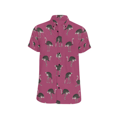 Emu Pattern Print Design 02 Men's Short Sleeve Button Up Shirt