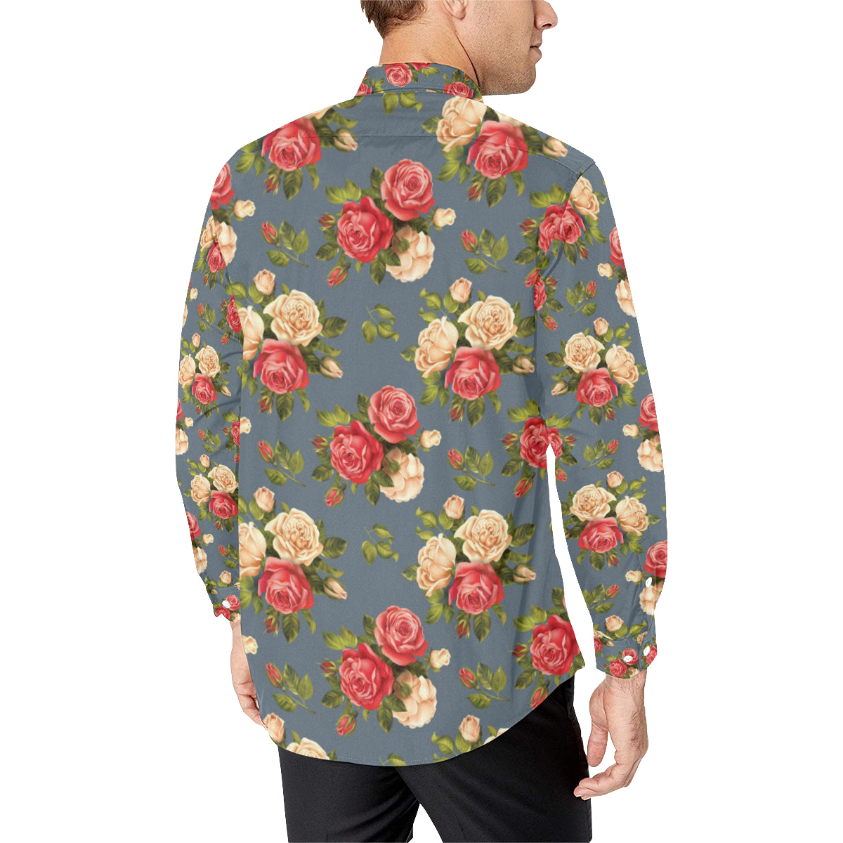 Rose Pattern Print Design RO017 Men's Long Sleeve Shirt