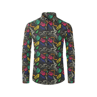 Dinosaur Skull Color Print Pattern Men's Long Sleeve Shirt