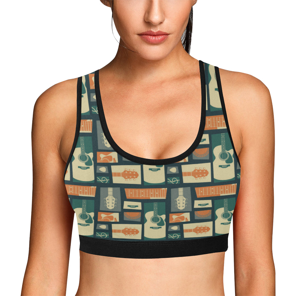 Acoustic Guitar Pattern Print Design 02 Sports Bra