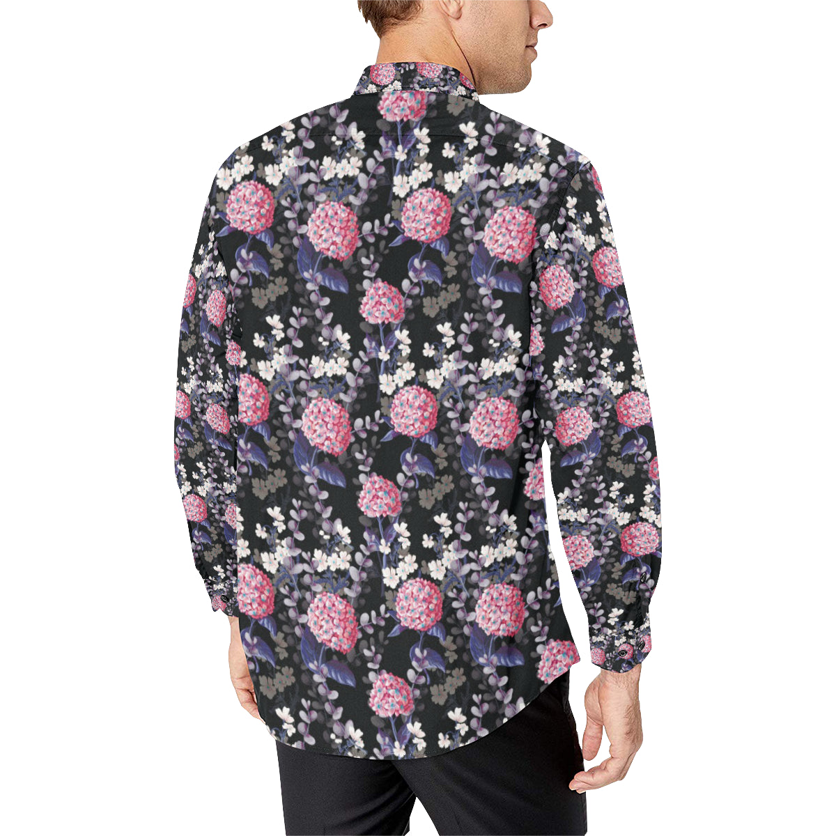 Hydrangea Pattern Print Design HD04 Men's Long Sleeve Shirt