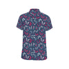 Butterfly Red Deep Blue Print Pattern Men's Short Sleeve Button Up Shirt