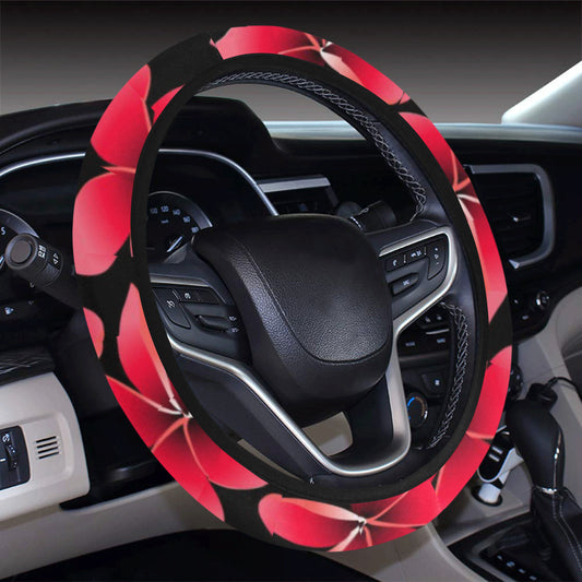 Red Plumeria Pattern Print Design PM025 Steering Wheel Cover with Elastic Edge