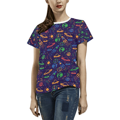 UFO Space Rocket Print Design LKS302 Women's  T-shirt
