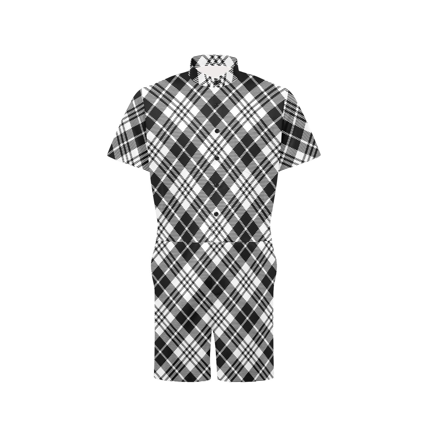Plaid Black White Pattern Print Design A02 Men's Romper