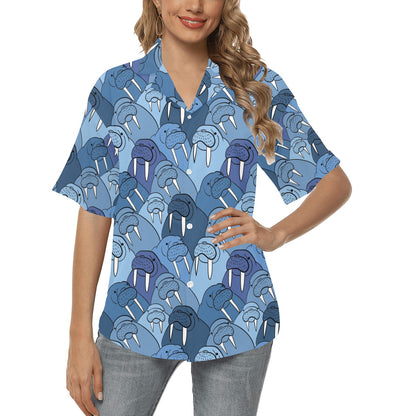 Walrus Pattern Print Design 01 Women's Hawaiian Shirt