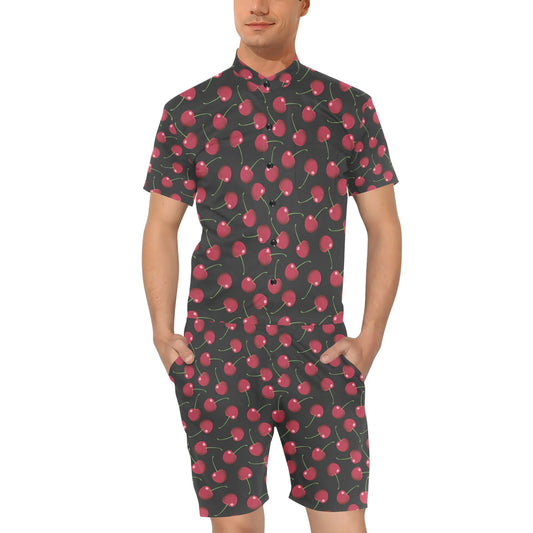 Cherry Black Background Men's Romper