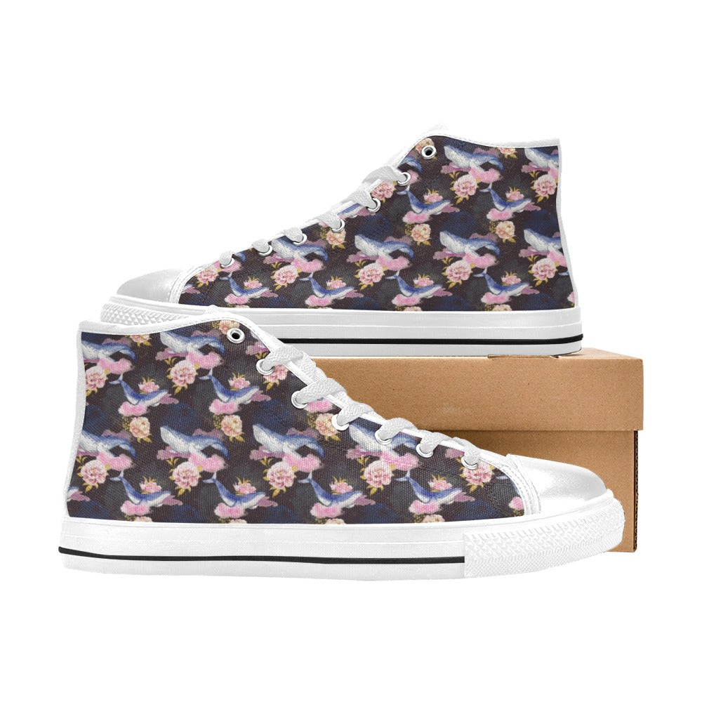 Blue Whale Print Design LKS401 High Top Women's White Shoes