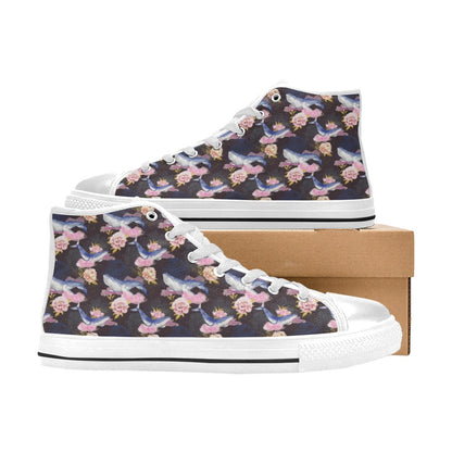 Blue Whale Print Design LKS401 High Top Women's White Shoes