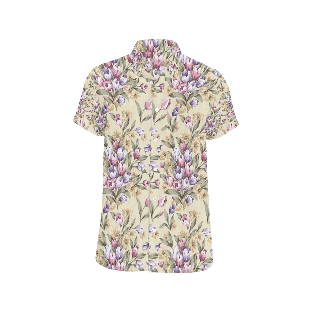Tulip Pattern Print Design TP04 Men's Short Sleeve Button Up Shirt