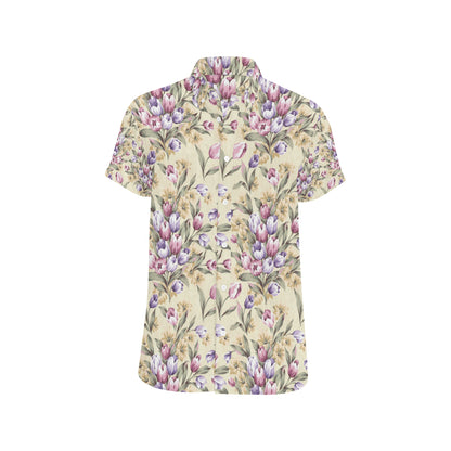 Tulip Pattern Print Design TP04 Men's Short Sleeve Button Up Shirt