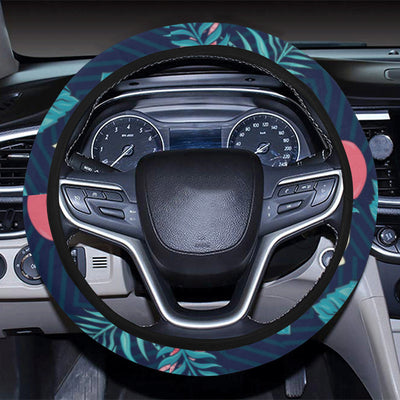 Flamingo Red Hibiscus  Pattern Steering Wheel Cover with Elastic Edge