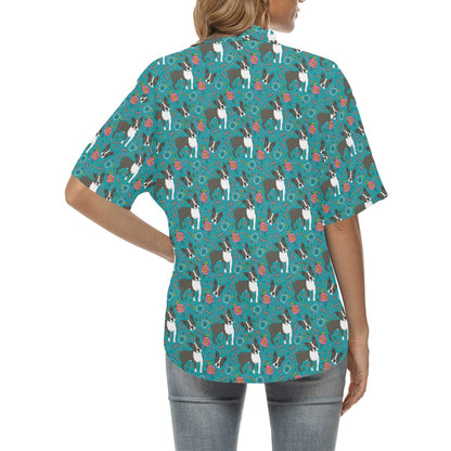 Boston Terrier Pattern Print Design 07 Women's Hawaiian Shirt