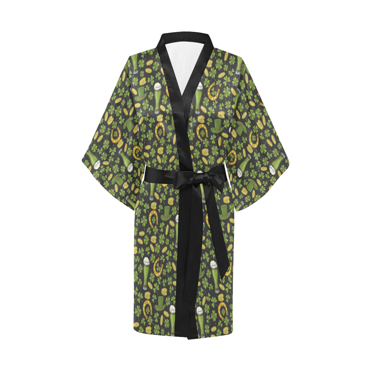 Clover St Patricks Pattern Print Design 03 Women's Short Kimono
