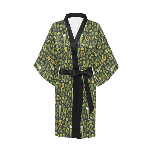 Clover St Patricks Pattern Print Design 03 Women's Short Kimono