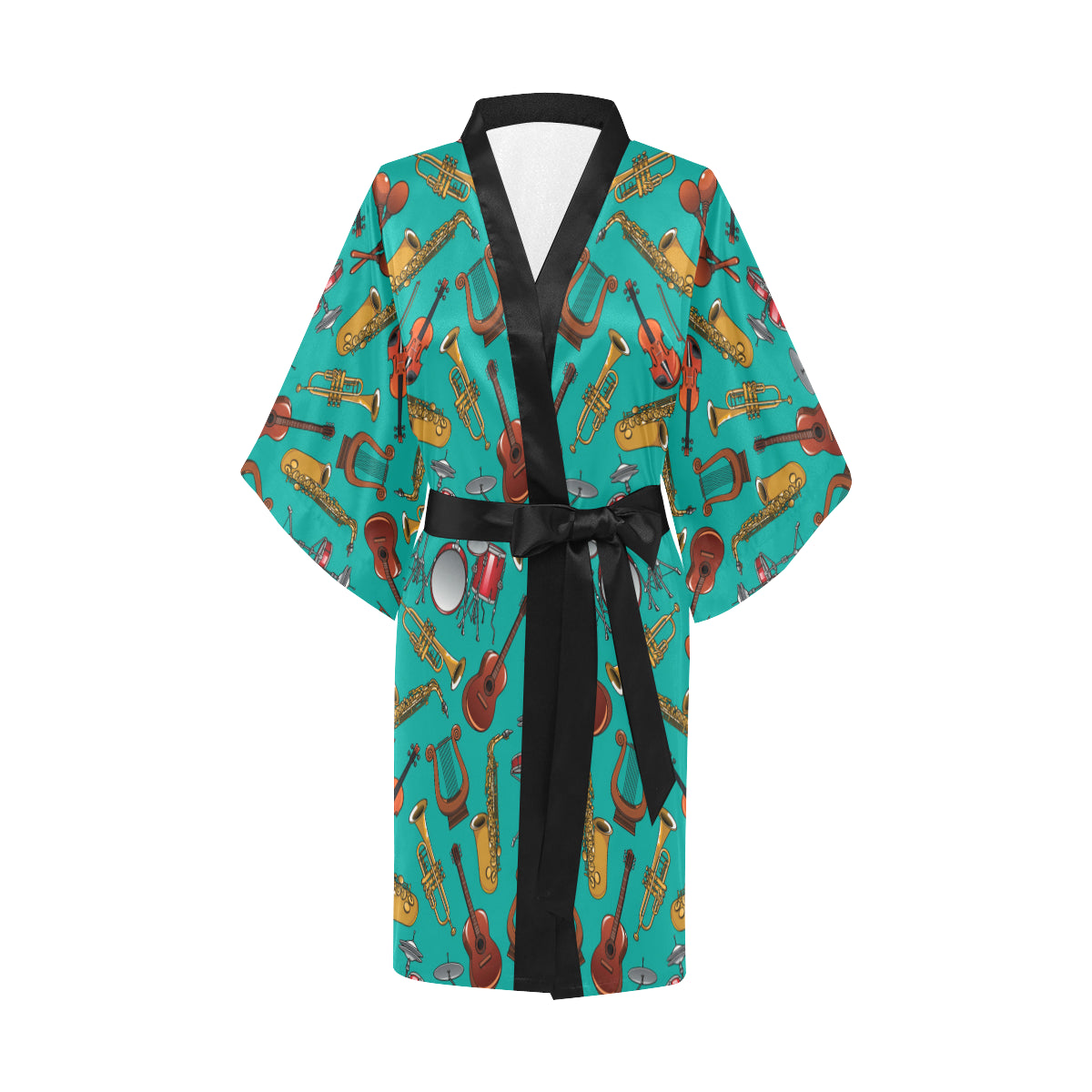 Drum Set Pattern Print Design 01 Women's Short Kimono