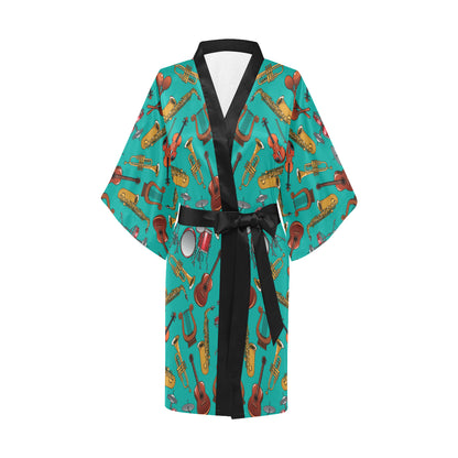 Drum Set Pattern Print Design 01 Women's Short Kimono